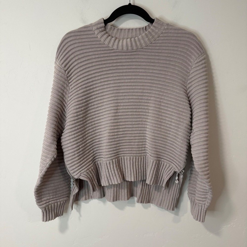 Varley Womens Talbert Ribbed Cotton Side Zip Sweater Small Cream Taupe